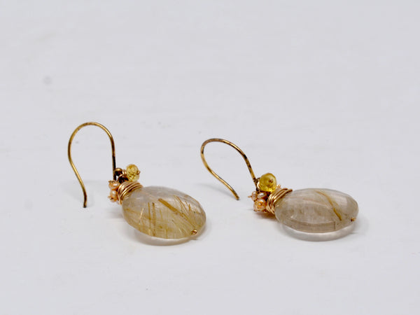 Rutilated Quartz Coins with Yellow Sapphire and Pearl