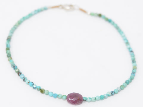 Turquoise + Ruby Beaded Bracelet