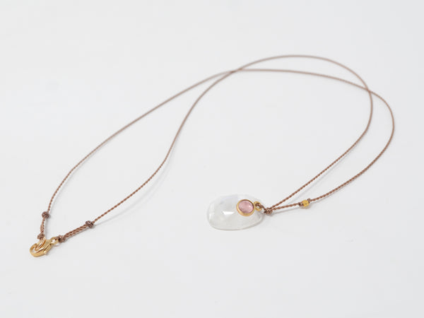 Rainbow Moonstone + Sapphire/18K Pendant Necklace