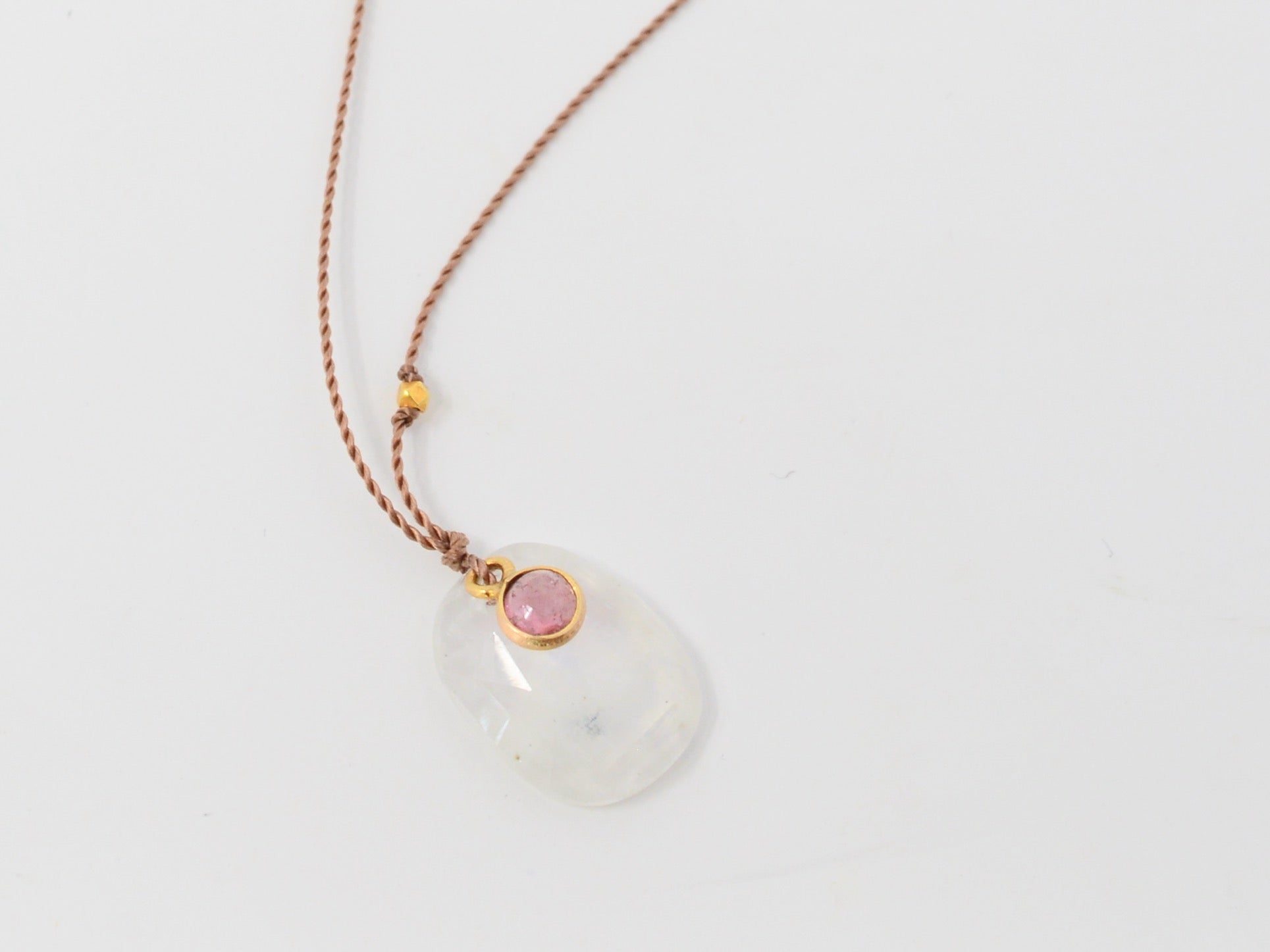 Rainbow Moonstone + Sapphire/18K Pendant Necklace