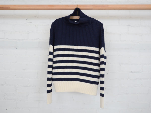 Carolyn Funnel Neck Sweater - Navy Colorblock