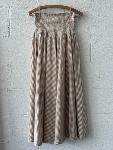 Smocked Maxi Skirt in Cafe Check