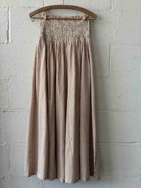 Smocked Maxi Skirt in Cafe Check