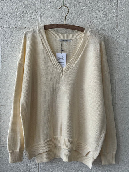Carolyn V-Neck Sweater - Ivory Organic