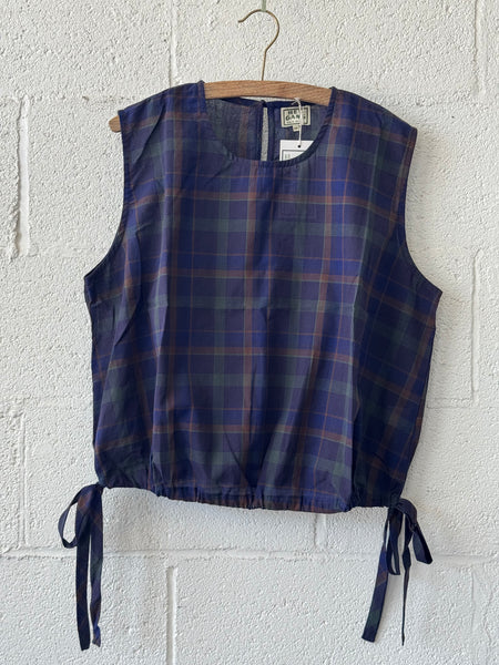 The Drawstring Crop Navy Plaid