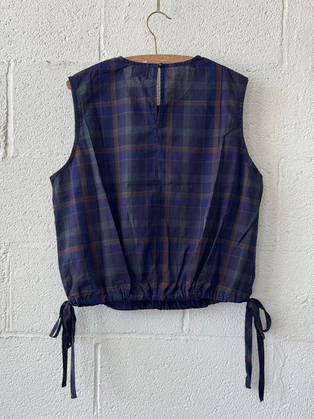 The Drawstring Crop Navy Plaid