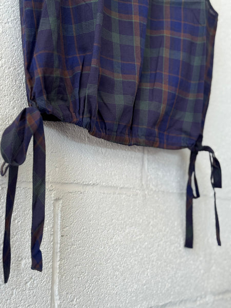 The Drawstring Crop Navy Plaid