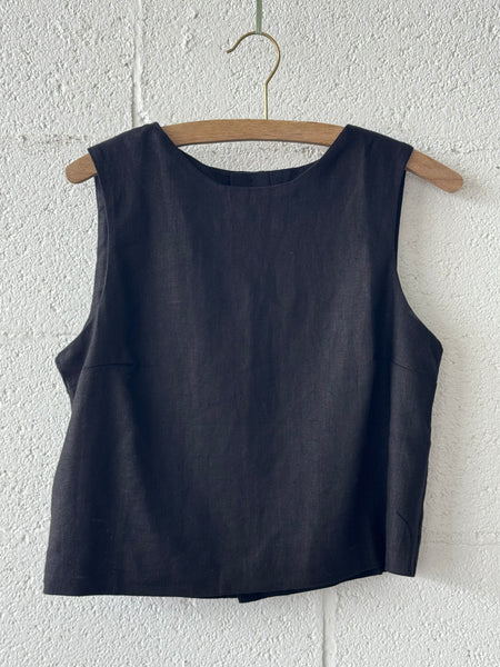 Studio Boxy Top - Jet Black Linen