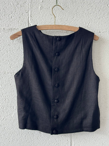 Studio Boxy Top - Jet Black Linen