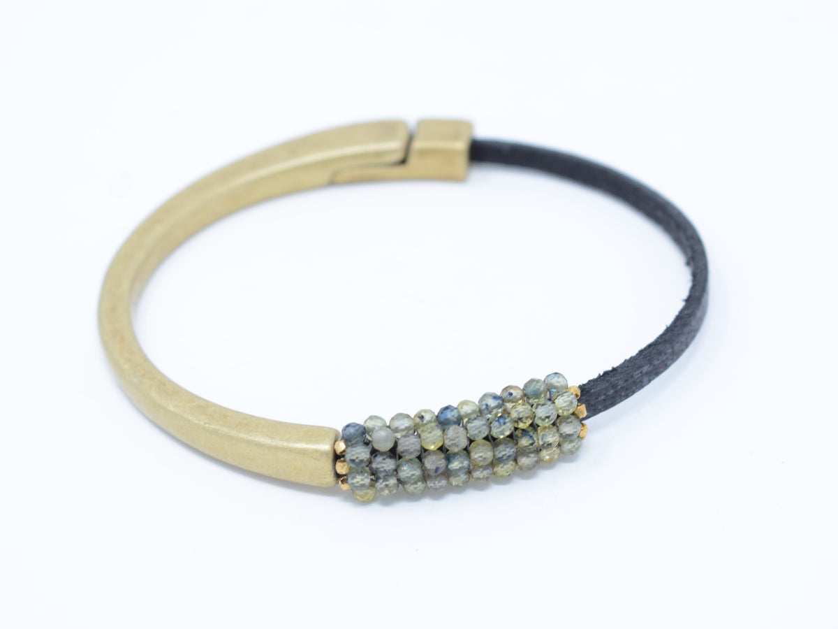 Sapphire and Vermeil on Leather and Brass Cuff Jenkins & Co. Tulsa