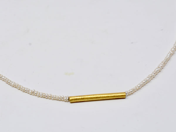 Tiny Pearl with Golden Bar Necklace